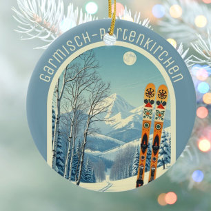 Garmisch-Partenkirchen Tyskland skidminne Julgransprydnad Keramik