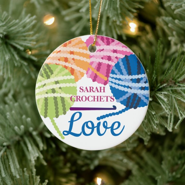 Garn av Crochet krok, kärlek, personlig jul Julgransprydnad Keramik (Träd)