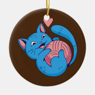 Garn av katthuggare, boll Kat lover Knitting Croch Julgransprydnad Keramik