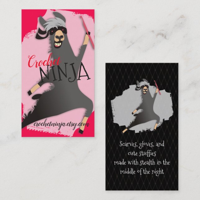 Garn för kroken för Llamaninjavirkningen Visitkort (Fram/baksida)