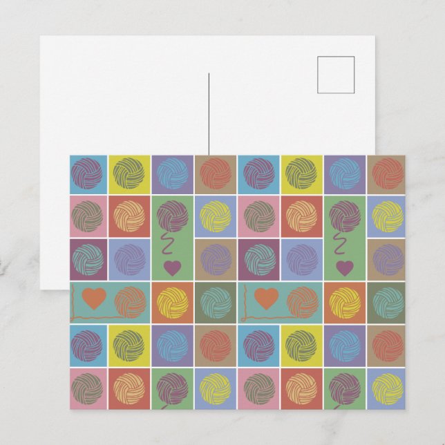 Garn, garn, mönstrat garnband vykort (Fram/baksida)