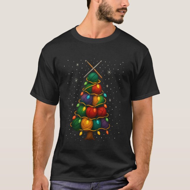 Garn Julgran Virkning Stickning Stickare Kväll T Shirt (Framsida)