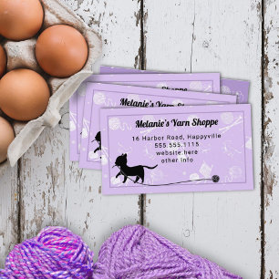 Garn Kitting Cat with Yarn Lavender Affärskort Visitkort