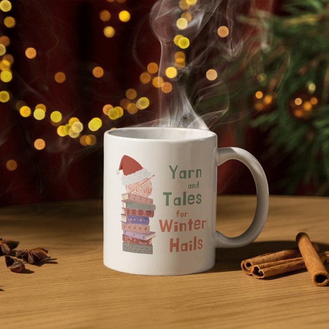 Garn och berättelser för vinter hälsar julen  kaffemugg (Skapare uppladdad)