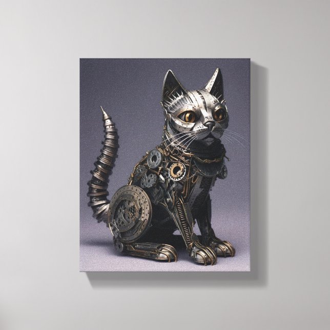 Garn och piskor: Steampunk Metall Cat Canvastryck (Framsida)