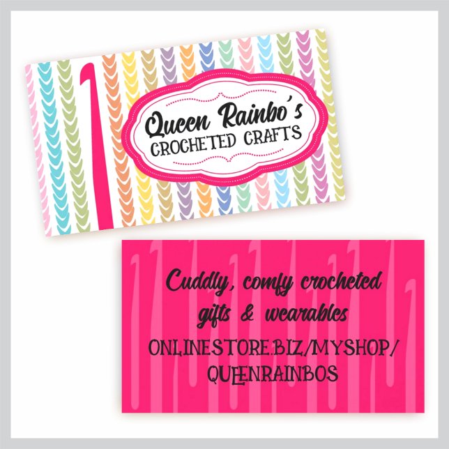 Garnband av regnbåge färg crochet krok visitkort (Skapare uppladdad)