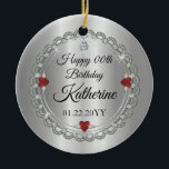 Garnet | Diamanter från januari Birthstone Birthda Julgransprydnad Keramik<br><div class="desc">Den opulenta elegansen ramar i januari-garnet har en unik skalopformad diamantdesign med centerdroppdiamant med hjärtformade garnetaccenter och faux-tillsatta gnistor på en silver-tonsövertoning. Observera att alla varningstexter är tryckta och endast får förekomma så reellt som möjligt i en platt, tryckt design. Detta omfattar alla metalliska gradienter och/eller gemsten. Ursprunglig design efter...</div>