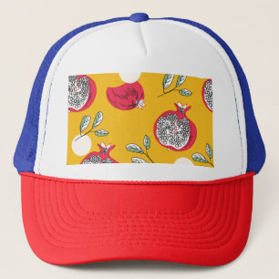 Garnet Fruit: Handdragen Vintage Mönster. Keps