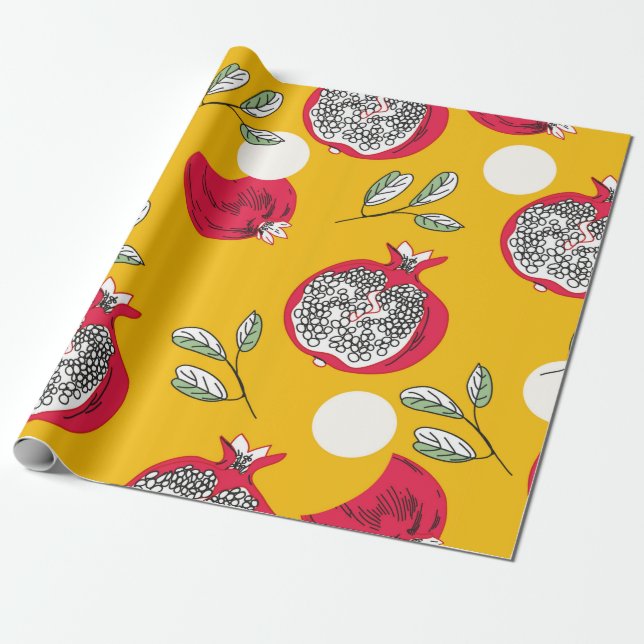 Garnet-frukten hand plockade, sömlös mönster. Vint Presentpapper (Utrullad)