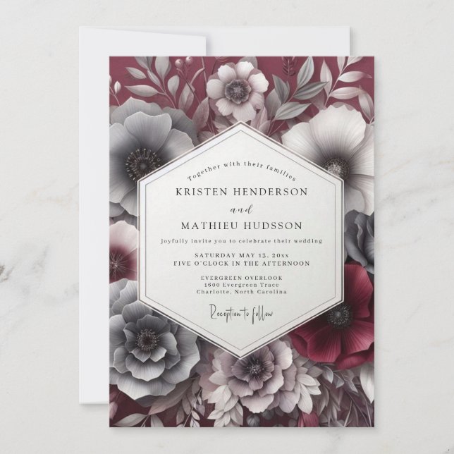 Garnet Gloaming Posy Wedding Inbjudningar (Framsida)