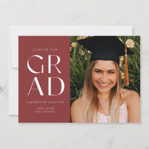 Garnet Grad Block Modern Photo Studenten Inbjudningar