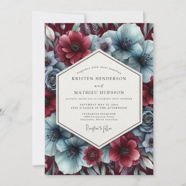 Garnet Icy Bloom Bröllop Inbjudningar (Framsida)