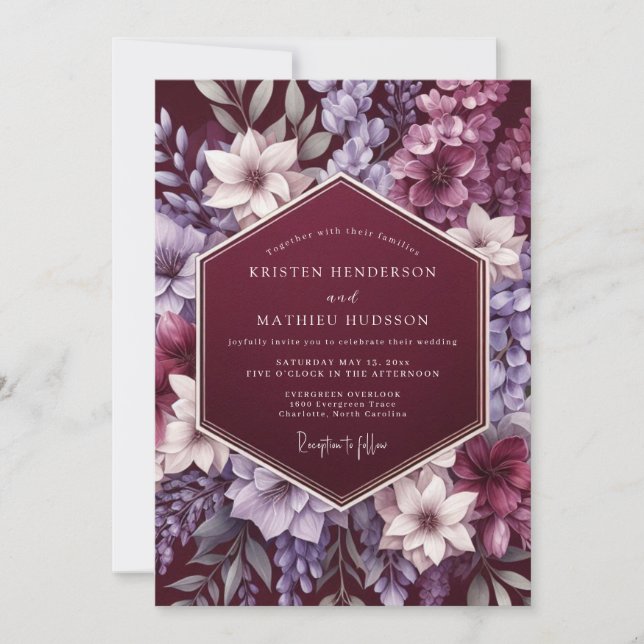 Garnet Majestic Bloom Bröllop Inbjudningar (Framsida)