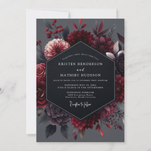 Garnet Noir Botanisk Bröllop Inbjudningar