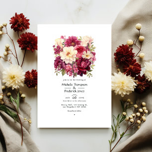Garnet och Cream Blommigt Winter Wedding Inbjudningar