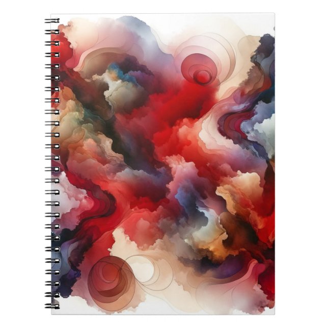 Garnet Red Smokey Abstrakt Watercolor Cloud Anteckningsbok (Framsidan)