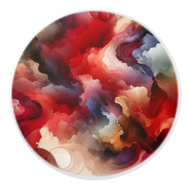 Garnet Red Smokey Abstrakt Watercolor Cloud Knopp (Framsidan)