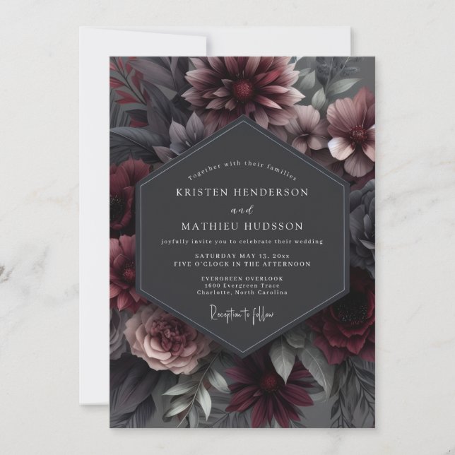 Garnet Somber Bloom Wedding Inbjudningar (Framsida)