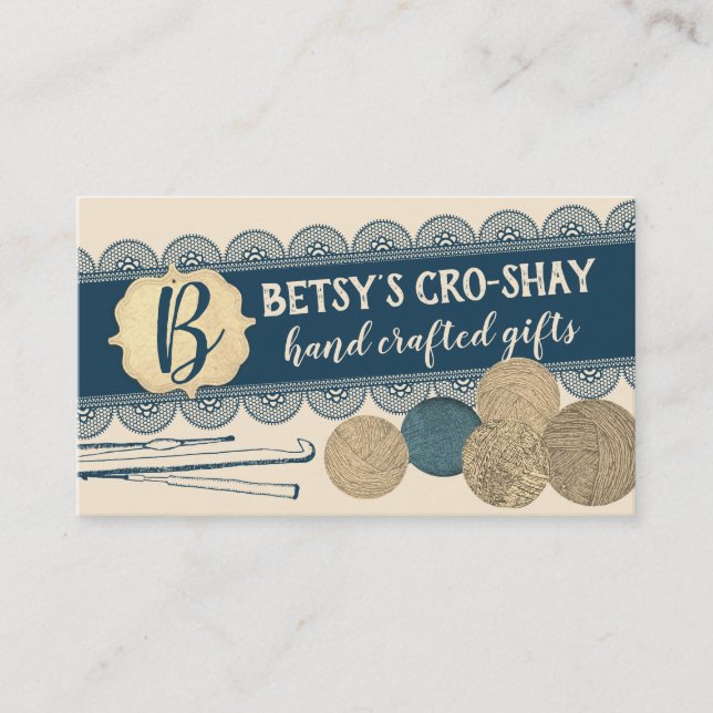Garnkrokar med hand plockade, krok shabby, snöre visitkort (Framsida)