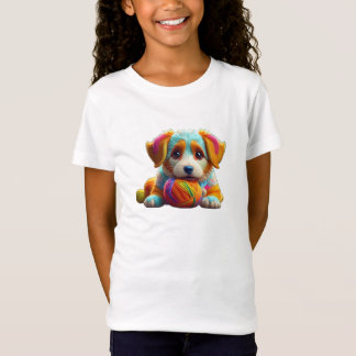 Garnvalp Färgrik Hund Gjord av Garn T Shirt