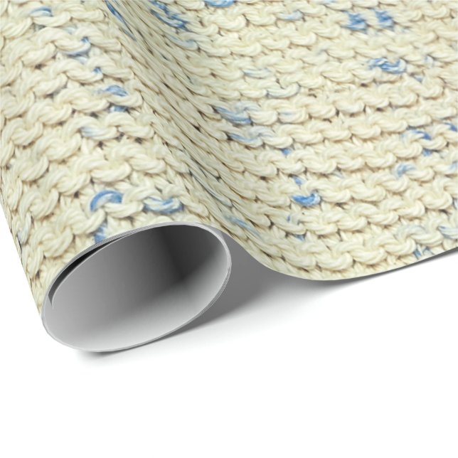 Garter Stitch Sticka Mönster Blue/Natural Tweed Presentpapper (Rullad Hörn)