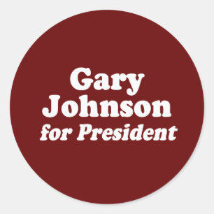 GARY JOHNSON FÖR PRESIDENT RUNT KLISTERMÄRKE