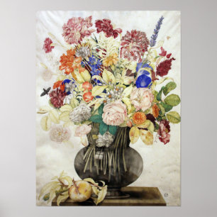 Garzoni - nejlikor, blommor på sten med leanin poster