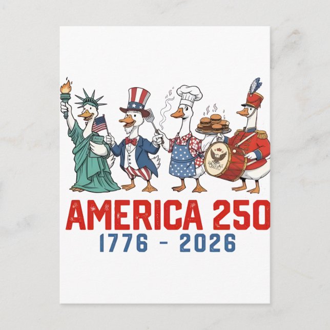 Gås 4:e Juli Amerika 250:e 1776 2026 Helg Vykort (Framsida)