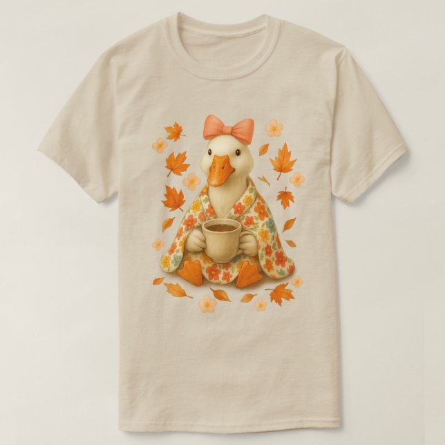 Gås Coquette-båge med kaffefilt Höststämning T Shirt (Design framsida)