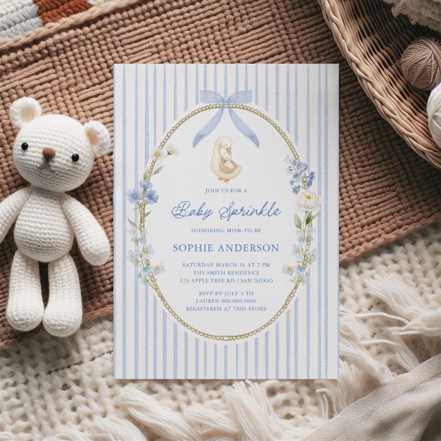 Gås Gös Cottage Blå Babyfirande Inbjudningar (Skapare uppladdad)