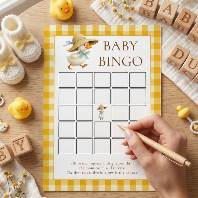 Gås Gul Gingham Bingo Baby Shower Spelkort Inbjudningar (Skapare uppladdad)