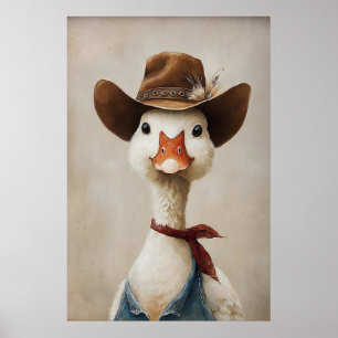 Gås i cowboyhatt tryck, Gås väggkonst, Bondgård Poster
