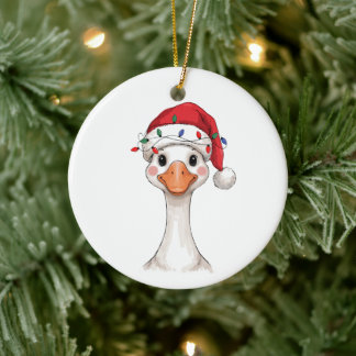 Gås jul Santa hatt Xmas ljus gård fågel Julgransprydnad Keramik