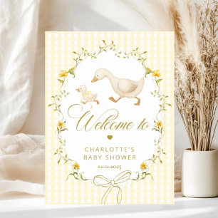 Gås Könsneutral Gingham Baby Shower Välkommen Poster