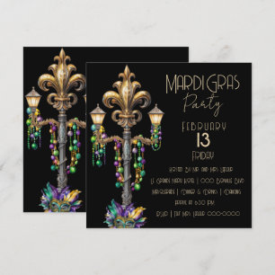Gas Lamp och Pärlor Mardi Gras Party Inbjudningar