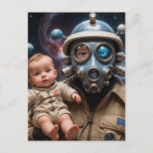 Gas Mask Alien med Baby i rymden Vykort