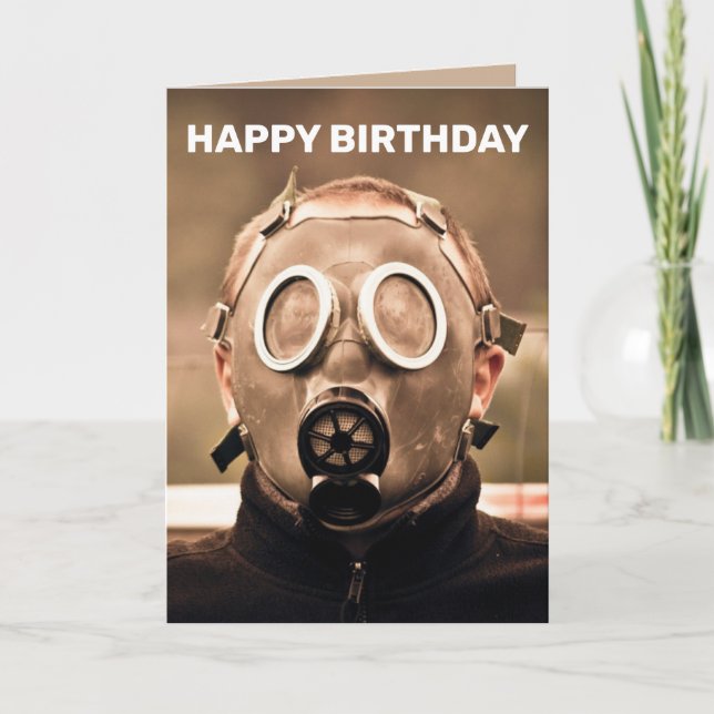 GAS MASK FÖDELSEDAGSKORT KORT (Framsida)