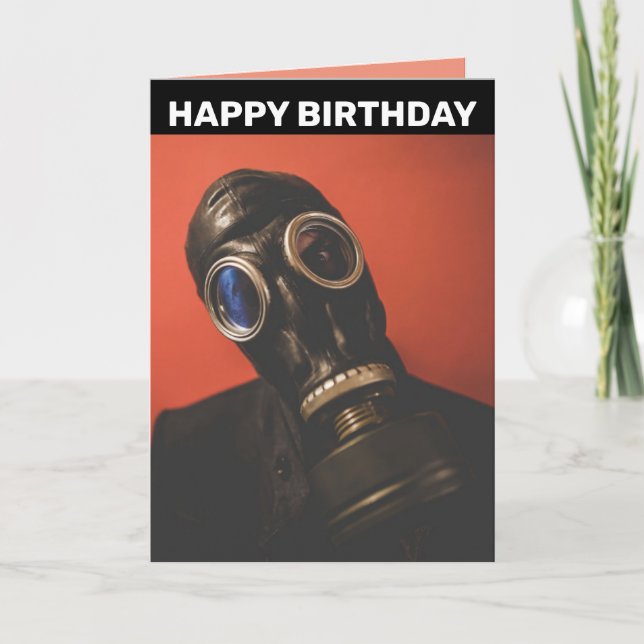 GAS MASK FÖDELSEDAGSKORT KORT (Framsida)