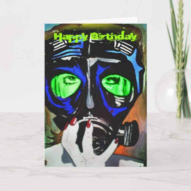 "Gas Mask Girl' Birthday Card Kort (Framsida)
