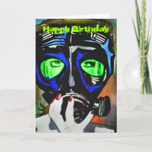 "Gas Mask Girl' Birthday Card Kort