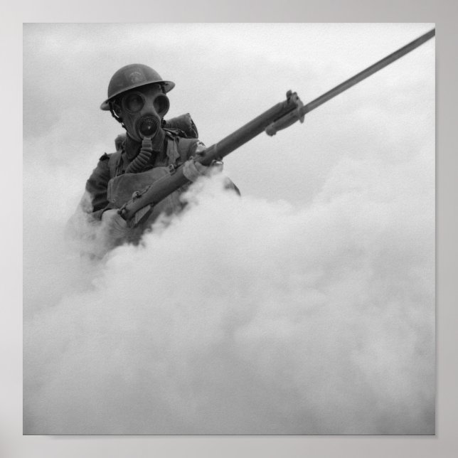 Gas Mask Soldier with Bayonetets Rifle - 1941 Poster (Framsidan)