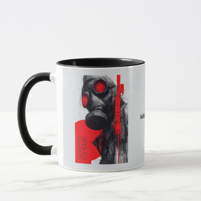 Gas Mask Trash Polka Röd Svart Grunge Mugg (Vänster)