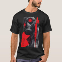 Gas Mask Trash Polka Röd Svart Grunge T-Shirt