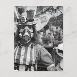 Gas Mask Woman vid vykortet Tea Party Vykort