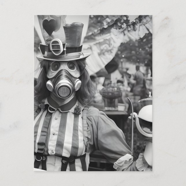 Gas Mask Woman vid vykortet Tea Party Vykort (Framsida)