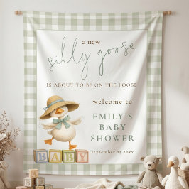 Gås Sage Gingham Tyg Välkommen Baby Shower