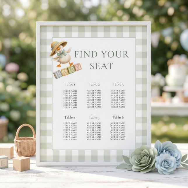 Gås Sälg Rutmönstrad Baby Shower Sittplatskarta Poster (Skapare uppladdad)