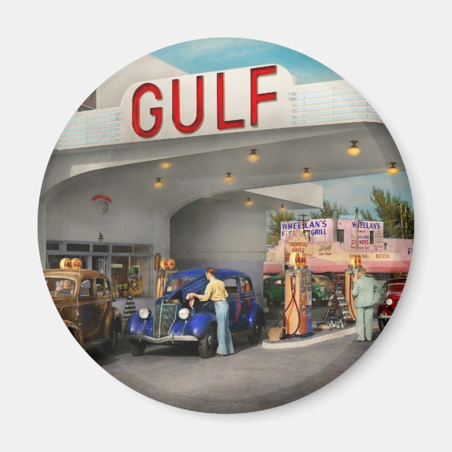 Gas Station - Den underbara amerikanska vägen resa Magnet (Framsidan)