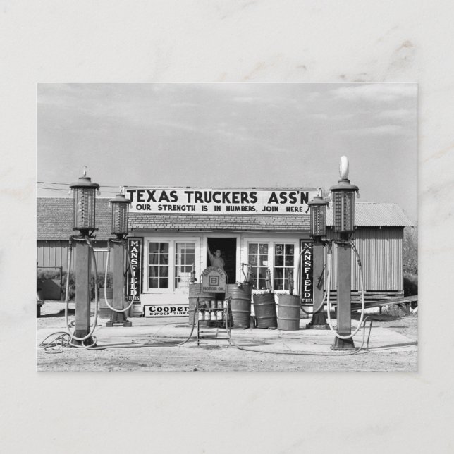 Gas station - Edcouch, Texas: 1939 Vykort (Framsida)