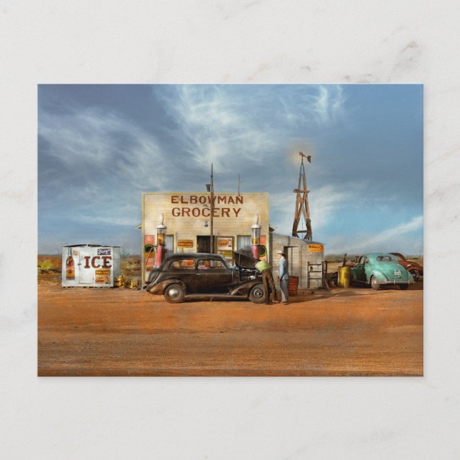 Gas Station - ingenstans i mitten 1940 Vykort (Framsida)